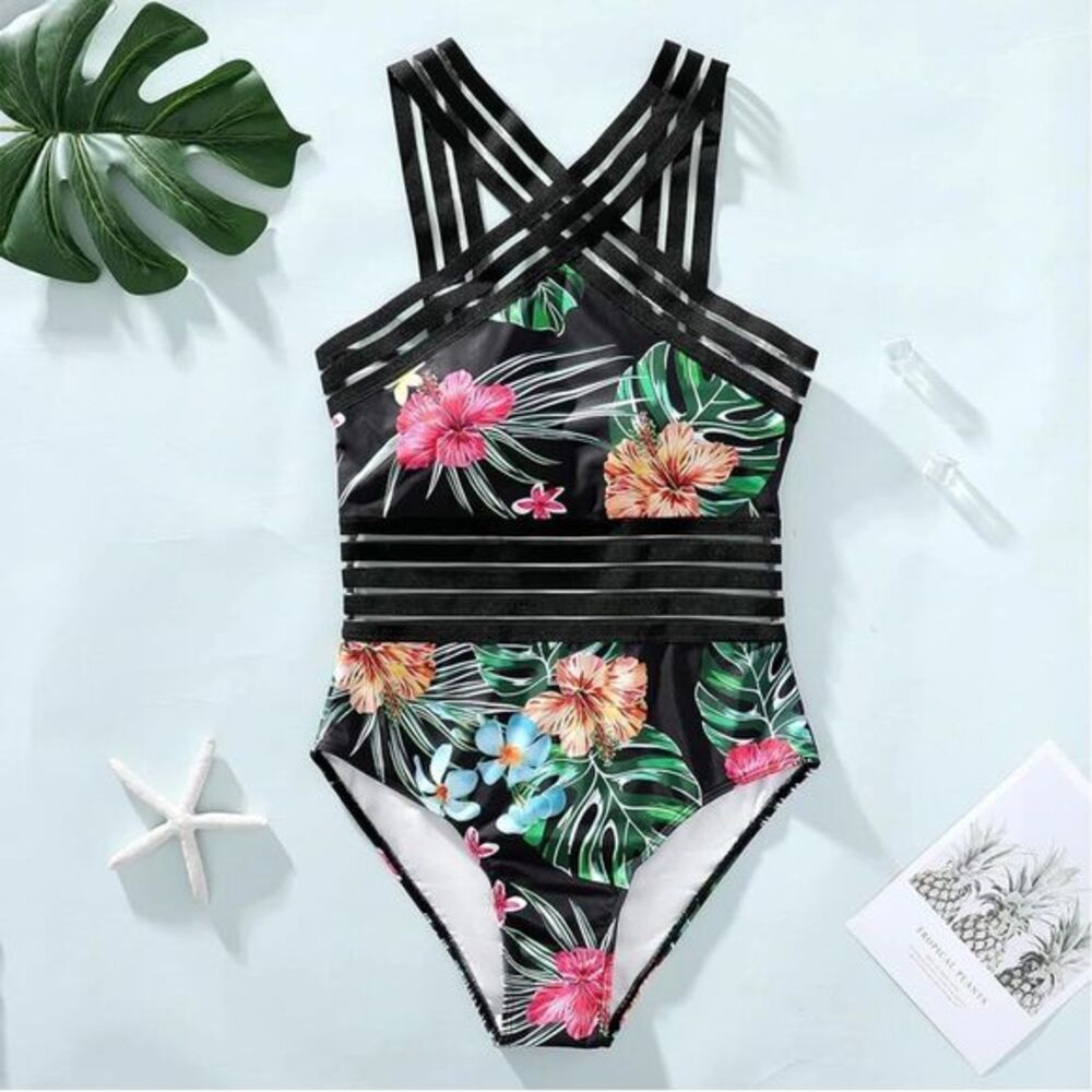 FOCAMIA One Piece Swimsuit Tummy Control Bathing Suit Front Crossover Swimwear
